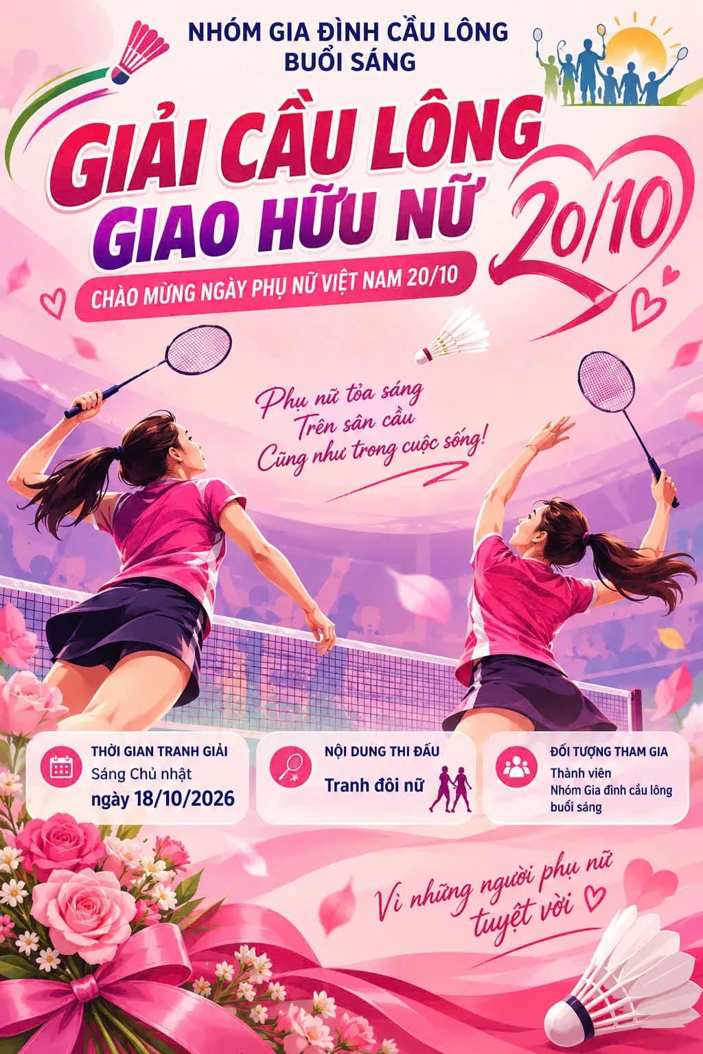 GIẢI CẦU LÔNG NỮ 20/10-NHÓM GIA ĐÌNH BUỔI SÁNG